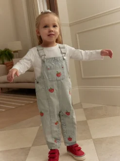 À rayures - Salopette % coton brodée à la fraise 100coton (3mois-7ans)