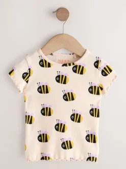 Abeille blanche écrue - T-shirt côtelé à manches courtes (3mois à7ans)