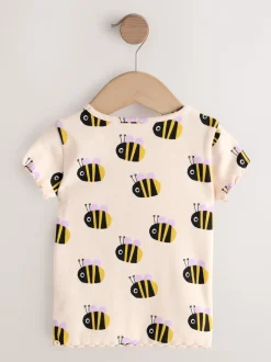 Abeille blanche écrue - T-shirt côtelé à manches courtes (3mois à7ans)