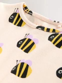 Abeille blanche écrue - T-shirt côtelé à manches courtes (3mois à7ans)