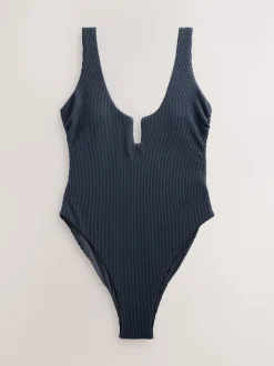 Acier Bleu Effet froissé - Maillot de bain décolleté avec contrôle de l'abdomen