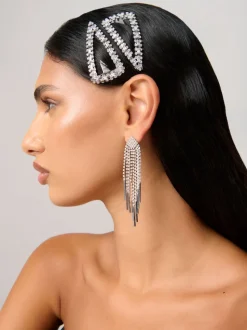 Aela Grands pinces à cheveux bouton-pression scintillants Argent ton