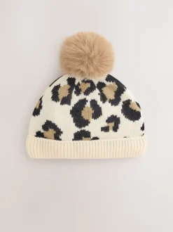 animal - Chapeau à pompons en maille imprimé bébé (0mois-2ans)