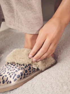 animal - Chaussons mules doublés de daim en fausse fourrure