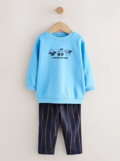 Animal de ferme bleu - Ensemble Sweatshirt et Joggers Rayure (3mths-7yrs)