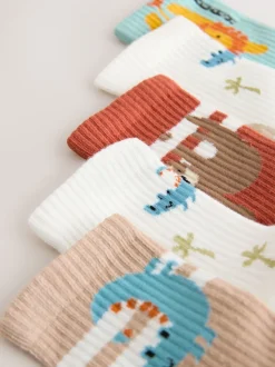 Animaux de safari bleu sarcelle/marron - Lot 5 paires de chaussettes Character riches en coton