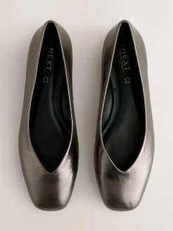 Anthracite - Ballerines Forever Comfort® en cuir à bout carré