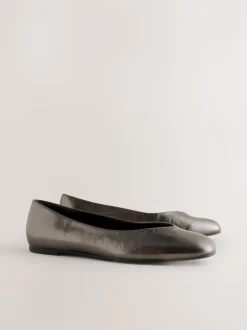 Anthracite - Ballerines Forever Comfort® en cuir à bout carré