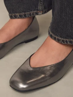 Anthracite - Ballerines Forever Comfort® en cuir à bout carré