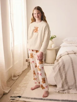 Applique ours Crème - Ensemble pyjama en polaire (12mois-16ans)