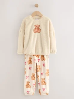 Applique ours Crème - Ensemble pyjama en polaire (12mois-16ans)