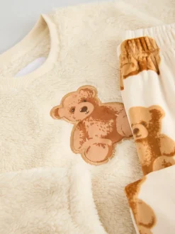 Applique ours Crème - Ensemble pyjama en polaire (12mois-16ans)