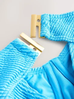 Aqua bleu froissé - Maillot de bain DD+ à armatures avec contrôle du ventre