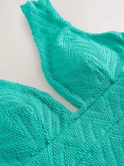 Aqua Vert Effet froissé Texturé - Maillot de bain plongeant et galbant avec contrôle du ventre