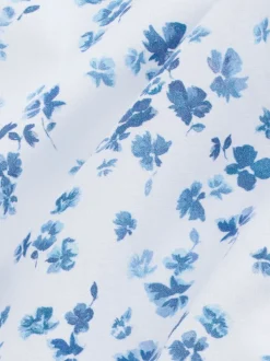 Aquarelle blanc/bleu fleuri - Chemise formelle imprimée 100% coton à manches longues et poignets simples