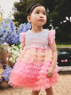 Arc-en-ciel - Robes de fête en maille à volants (3mths-8yrs)