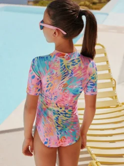 Arc-en-ciel Animal tie-dye - Maillot de bain Sunsafe à manches courtes (3mois à16ans)