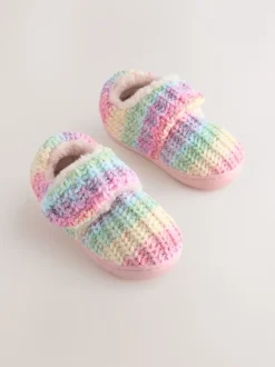 Arc-en-ciel en maille multicolore - Chaussons doublés confortables avec semelle cupsole