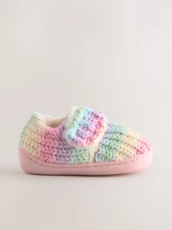 Arc-en-ciel en maille multicolore - Chaussons doublés confortables avec semelle cupsole