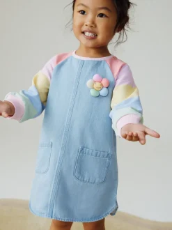 Arc-en-ciel pastel - Robe en jean raglan (3 mois-8 ans)