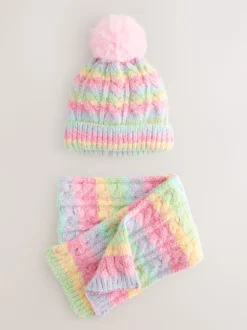 Arc-en-ciel rose - Ensemble bonnet et snood (1-13ans)
