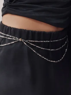 Argent - Ceinture Skinny métallisée à perles étagées