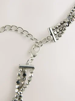 Argent - Ceinture Skinny métallisée à perles étagées