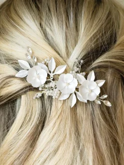 Argent - Ivory & Co Pince à fleurs émaillées et cristaux de gardénia