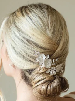 Argent - Ivory & Co Pince à fleurs émaillées et cristaux de gardénia