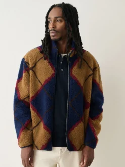 Argyle bleu marine/marron fauve - Zippé sur toute la longueur - Polaire imprimée