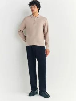 Avoine - Col zippé - Polo N.premium en maille à manches longues haut de gamme à manches longues