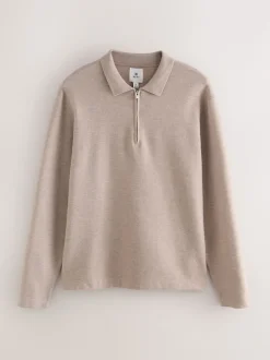 Avoine - Col zippé - Polo N.premium en maille à manches longues haut de gamme à manches longues