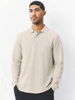 Avoine écru - Ajustement régulier - Polo à manches longues en piqué