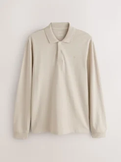 Avoine écru - Ajustement régulier - Polo à manches longues en piqué