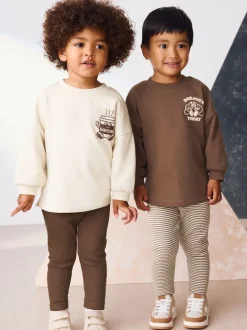 Babyccino Marron/Crème - Ensemble haut à manches longues et legging, lot de 2 (3mois -7ans)