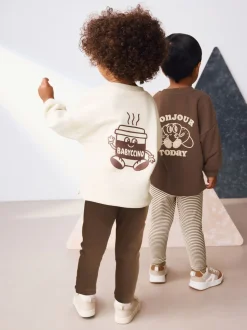 Babyccino Marron/Crème - Ensemble haut à manches longues et legging, lot de 2 (3mois -7ans)