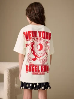 Bagel écru - T-shirt oversize imprimé graphique (3-16ans)