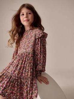 Baies roses ditsy - Robe à volants à manches longues (3-16ans)