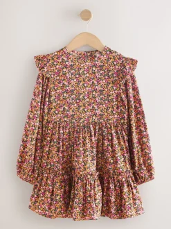 Baies roses ditsy - Robe à volants à manches longues (3-16ans)