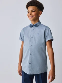 Baker by Ted Baker Chemise Bleu à Manches courtes avec Nœud Cravate