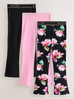 Baker by Ted Baker lot de 3 leggings évasés noir/rose