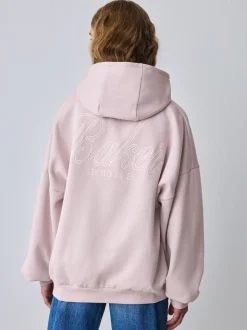 Baker by Ted Baker Sweat-shirt à capuche rose/blanc oversize en Satin appliqué au dos Imprimé