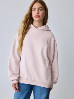 Baker by Ted Baker Sweat-shirt à capuche rose/blanc oversize en Satin appliqué au dos Imprimé