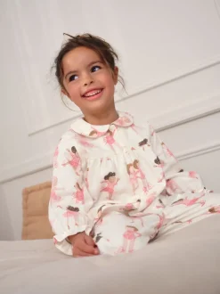Ballerine écru/rose - Pyjama Bouton à travers tissé (9mths-10yrs)