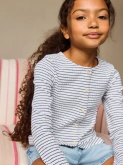 Bande blanche - Cardigan côtelé à manches longues (3-16ans)