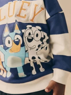 Bande blanche/bleue - Sweat-shirt Bluey en coton à col rond (12mois -8ans)