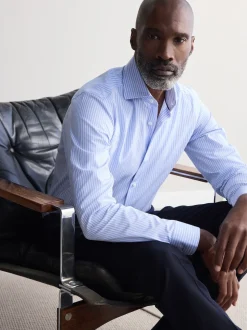 Bande bleue - Coupe ajustée  Signature Chemises de nuit en coton Pima texturé avec col découpé