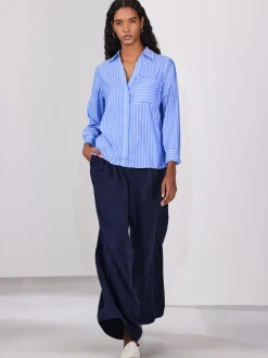 Bande bleue/blanche - Chemises à manches longues décontractées douces