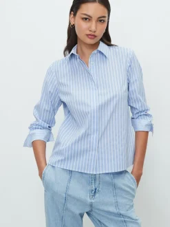 Bande bleue/blanche - Chemise extensible ajustée Essential à manches longues