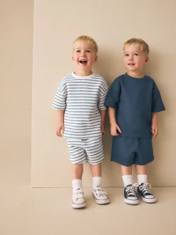 Bande bleue/blanche - Ensemble t-shirt et short à manches courtes Lot de 2 (3mois7ans)